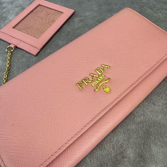 PRADA Saffiano Metal Continental Flap Wallet Orchidea with Small Chain Wallet - Picture 8 of 16